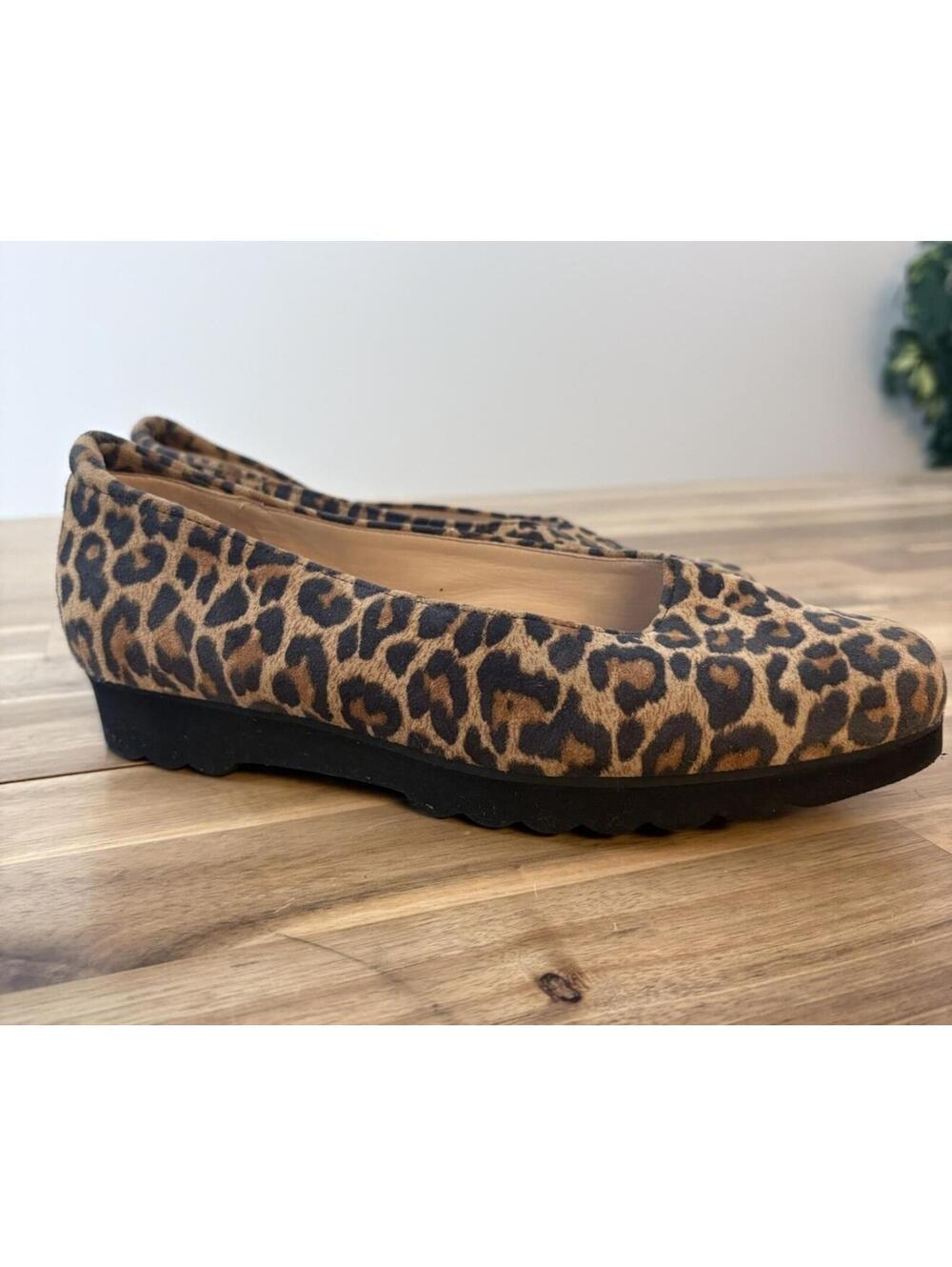 Peter Kaiser Leopard Print Square Toe Skimmer Soft Suede Plus Width Sz 7
